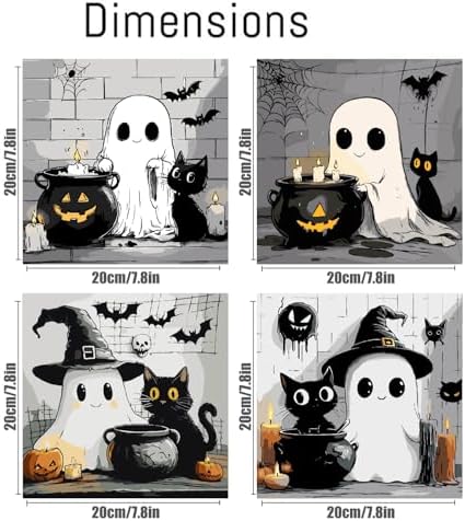 KYOQFVN 4 Pack Framed Paint by Numbers Kits for Adults, Halloween Paint by Number for Adults Beginners, Ghost Adult Painting by Number Kit on Canvas for Home Wall Decor 8×8inch