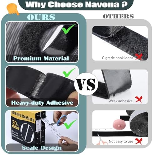 Navona 2 Boxes Heavy Duty Hook and Loop Strips with Adhesive, 60Ft x 1 Inch