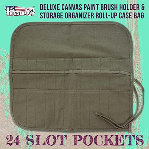 U.S. Art Supply Deluxe Canvas Art Paint Brush Holder & Storage Organizer