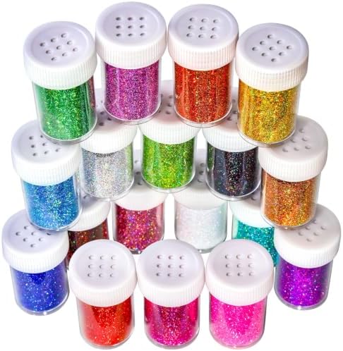 LEOBRO Glitter, 18 Jars Holographic Fine Glitter for Resin, Crafts