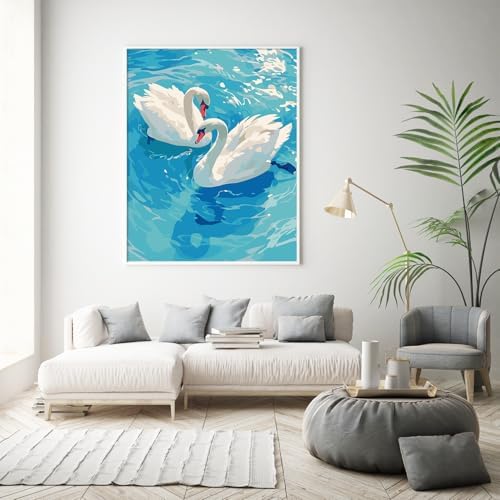 Possoco Paint by Numbers Kit for Adults Beginner, Pure Swan Easy Adult Paint by Number Kits on Canvas, DIY Acrylic Watercolor Oil Paint by Number for Adults Teens for Home Decor Gift 16x20 Inch