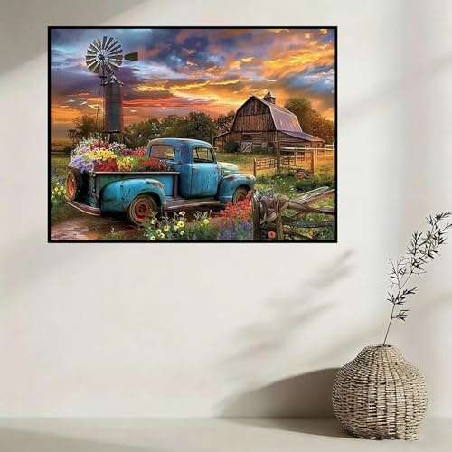 Diamond Art Kits for Adults, 5D Fall Truck Farmhouse Diamond Painting Kit