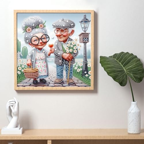 Diamond Painting Kits for Adults, Happy Old Couple Pattern Design Special Shape Diamond Art Kits for Beginners, DIY Diamonds Paintings Art for Home Wall Decor Gift