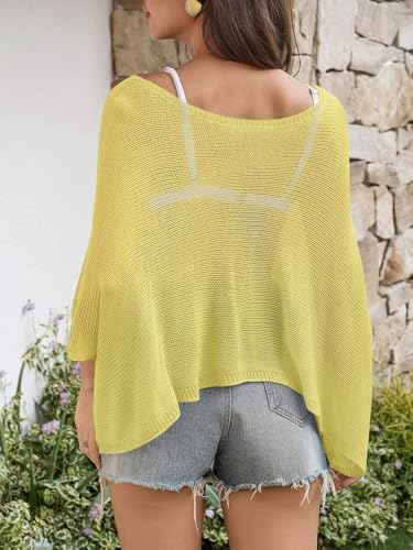 Saodimallsu Womens Crochet Cover Ups Batwing Sleeve Sweater Crop Tops Lightweight Summer Boho Knit Sheer Poncho Top