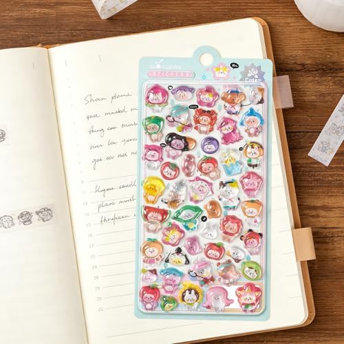 Kawaii Cartoon Animal Stickers - 3D Gel Puffy Sticker Pack, Cute Waterproof Decals for Water Bottle Laptop Skateboard Phone, Scrapbooking Supplies, Teacher Rewards DIY Crafts & Gift Decorations