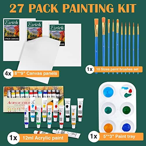 ESRICH Canvas Painting Kit, Acrylic Paint Set with 30 Paint Brushes