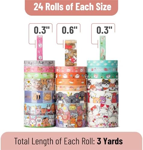 Mr. Pen- Cute Washi Tape Set - 24 Rolls Kawaii Animals Gold Foil Decorative