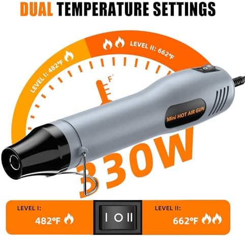 Mini Heat Gun 482℉ & 662℉ 2-Modle Temperature Control, Overload protection Ergonomic Design pistola de calor,Mini heat gun' for crafting，shrink tubing，vinyl wrap，resin