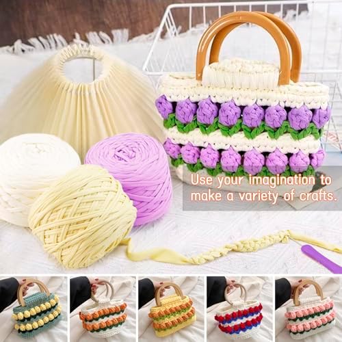 285g T Shirt Yarn for Crocheting 109 Yards Elastic Ribbon Yarn Thick Crochet Fabric Yarn, Knitting T-Shirt Yarn for Crochet Bag, Blanket, Basket, DIY Projects, Home Decor (Rose Red), L103-FT