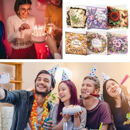ACSAUMMY DIY Diamond Birthday Greeting Cards Art Kits with Envelopes 6pcs Flower Diamond Painting Kits 5D Gem Art Blank Birthday Diamond Painting Greeting Cards Assortment for Family Friends Colleague