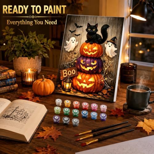 Halloween Paint by Numbers Kit for Kids 6-8-12 with Frame Easel 8x12 inch