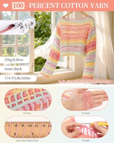 Aeelike Crochet Kit for Adults,Women Crochet Coverup,Ombre Pink Cotton Yarn