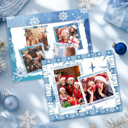 Konsait 24 sheets Winter Scrapbook Paper 12x12, Double Sided Blue Snowflake Patterned Paper Christmas Cardstock Snowflake Winter Origami Papers for DIY Crafts Card Making Scrapbook Supplies