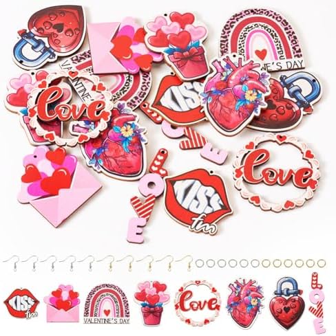EEE ELECRELIVE Valentine Earring Making Kit 16pcs Wooden Dangle Charms Big Wood Pieces & 40pcs Earring Hooks 40pcs Jump Rings For Women Pierced Earrings Mothers Day Gift