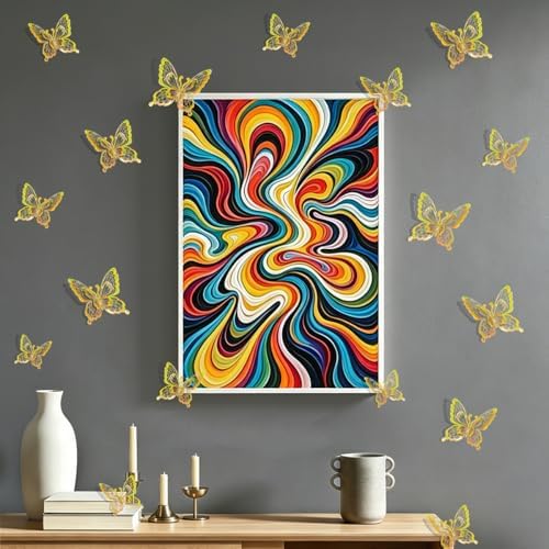 60 Pcs Butterfly Wall Decals - 3D Butterflies Removable Mural Wall Stickers for Home Room Bedroom Door Office Decorations (Gold)