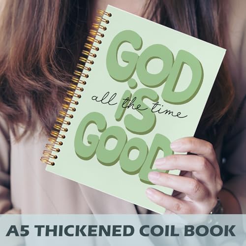 Yhtrg Green Preppy God Is Good Notebooks, Brown Christian Spiral Notebook Gift for Women, Bible Journaling Notebooks for Office School Supplies, 5.5x8.3 Inch