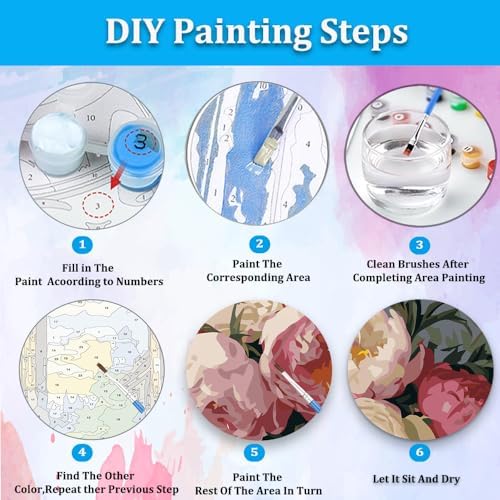 Artunion Peony Flower Paint by Numbers Kit for Adults,Abstract Flower Paint by Number Kits, DIY Oil Painting Paint by Number Kits on Canvas Arts Craft for Home Wall Decor 16x20 Inch