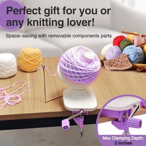 Essovee Yarn Ball Winder, Efficiently Yarn Cake Winder with Lower Noise for Crochet Knitting Combo Easy Installation 3.5 oz Portable Spinner for Crocheting Lavender Purple
