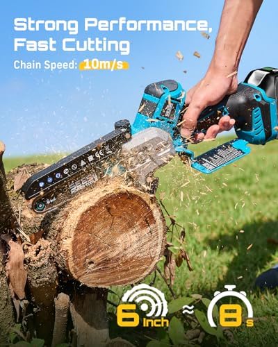SEESII Mini Chainsaw 6 Inch Brushless, Automatic Oiler | 2 x2.0Ah Batteries, Cordless Chainsaw Compatible with Makita 18V Battery, Electric Saw for Tree Limb Branch Cutter Yard Work