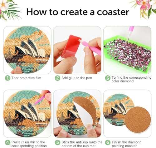 NEGEKFKX 8 Pcs Famous Buildings Diamond Art Painting Coasters Kits ﻿ ﻿