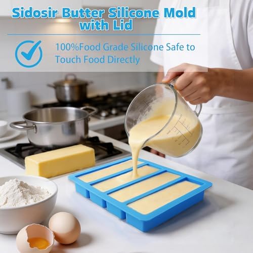 Sidosir 2 Pcs Butter Silicone Mold with Lid, Non-Stick Butter Mold Tray with Unscaled for Chocolate, Energy Bars, Cake, Ice, Butter Mold for Homemade Butter