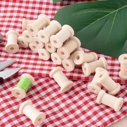 Pndeyo 50pcs Wooden Spools of Crafts, 0.59x1in, Beige