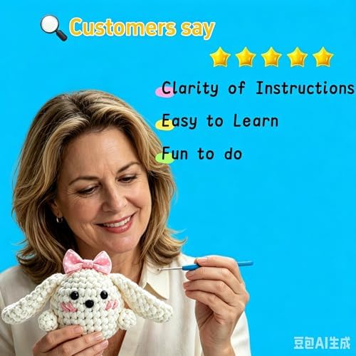 BUNUKY Crochet Kit for Beginners - DIY Starter Kit to Make a Cute Puppy | Step-by-Step Video Tutorials for Easy Learning | Creative Craft Gift for Christmas, Adults, Teens (Snowy & Peach Bunny)