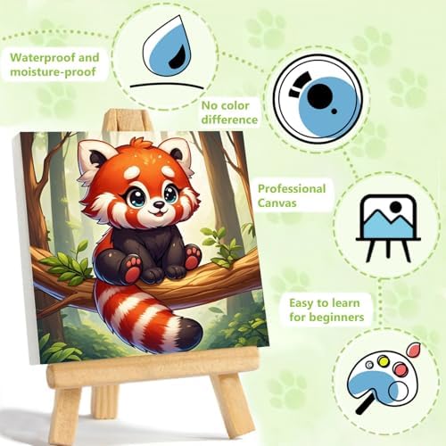 Reivworl Raccoon Paint by Numbers Kit for Kids with Frame 8×8 inch