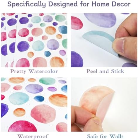 AOWDIAO 153 Pcs Watercolor Polka Dot Wall Decals Peel & Stick Vinyl Dots Stickers for Bedroom, Nursery, Playroom & Classroom Decor