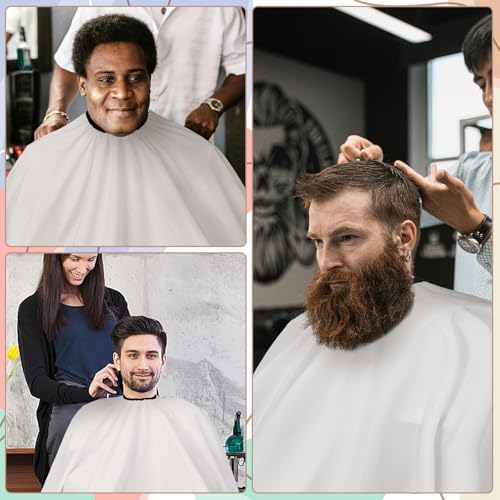 Professional Hair Cutting Cape with Neck Duster Brush, Large Size Salon Barber Cape for Men, Women and Kids(White)