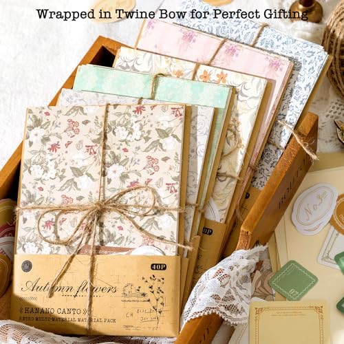 240 Pcs Vintage Floral Scrapbook Paper & Label Journaling Stickers Assorted Set - 6 Pack Mixed Special Textured Paper for Scrapbooking Planner Junk Journal Supplies Collage 4.1x5.8 Inch A6