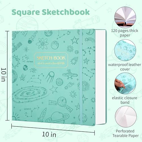 FLYING EAGLE Sketch Book, Square Hardcover Journal for Kids,10x10, Green