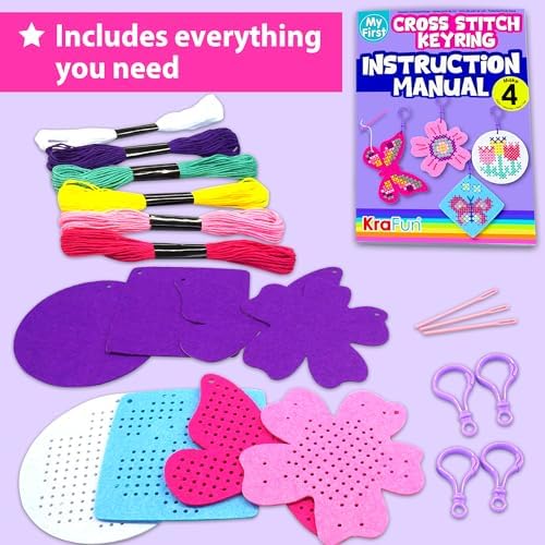 KRAFUN Butterfly & Flower Cross Stitch Kit for Kids Age 5+