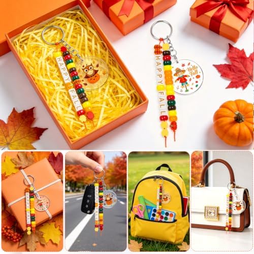 24 Set Fall Thanksgiving Crafts Kits, Fall DIY Keychain Crafts Bulk Set