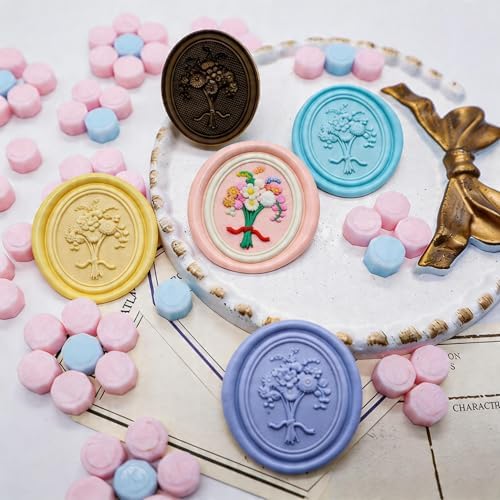VANGOAL Wax Seal Stamp, Floral Series, 3D Embossed Brass Stamp Head with Wooden Handle, Vintage Sealing Kit for Wedding Invitations, Envelopes, Gift Wrapping, Letters and Crafts (Bee&Chamomile)
