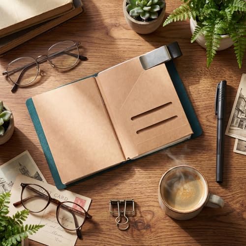 Thenshop Leather Travel Notebook 3 Inserts,Blue,Passport Size