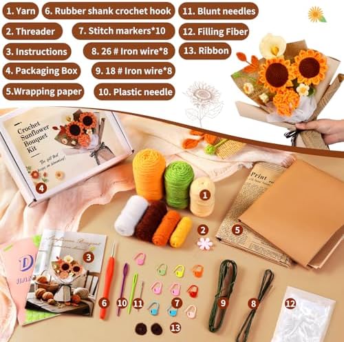 Kogyxe Crochet Kit for Beginners Sunflower Crochet Flowers for Adults