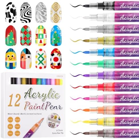 12 Color 0.7MM Nail Art Pens Set Kalolary 3D Nail Polish Pens Quick Drying