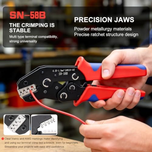 smseace 24-16 AWG Wire Crimping Tool, Ratchet Crimper Tool for Open Barrel Terminal Connectors,Electrical Terminal Crimper