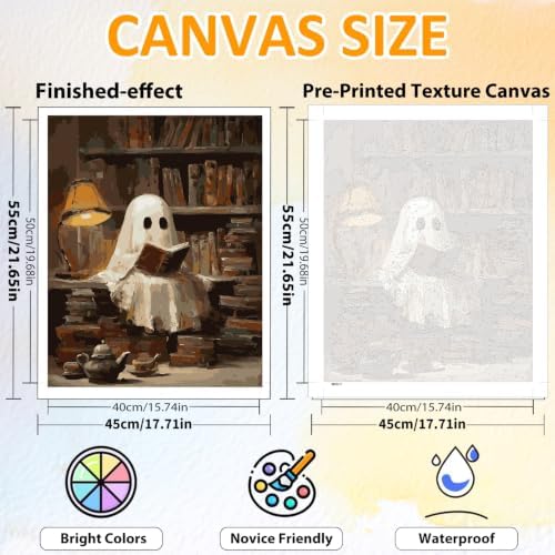 Halloween Paint by Numbers Kit for Adults, Ghost Reading Book, 16x20 inch