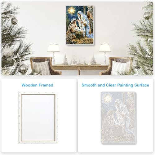 SENQAO Christmas Paint by Numbers for Adults Framed, Jesus Adults' Paint-by-Number Kits, Adult Paint by Number Kits on Canvas, Acrylic Number Painting for Home Decor, 8x12in