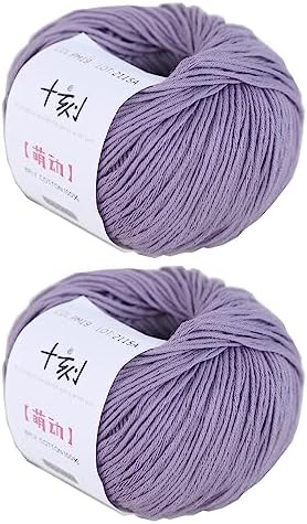 Fine Weight Knitted and Crocheted Cotton Yarn, 100% Long Staple Cotton Yarn, Baby Sports, 2 Packages of 100g/3.52oz (Per Skein 50g/162yards)-Twilight Purple
