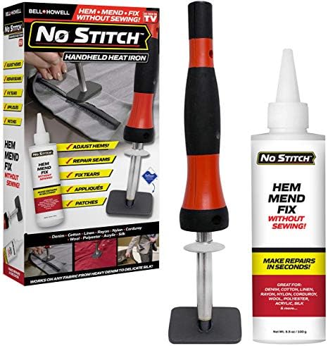 No Stitch Handheld Heat Iron Repair Kit for Fabric - Electric Pressing Wand & Fabric Adhesive Powder Set for Easy Clothing Fixes | Machine Washable | Hemming, Seams, Tears - As Seen On TV