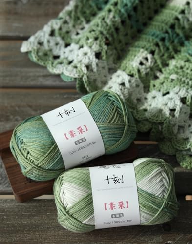 Fine Knitted and Crocheted Cotton Yarn, 100% Long Staple Cotton Yarn Multicolour Gradient Yarn, Infant Sports, 2 Packages 100 g/3.52 oz (50 g/162 yds per Strand)-sc04