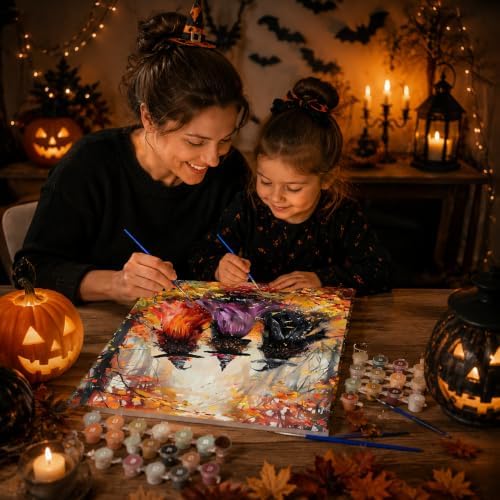 Fall Witch Paint by Numbers Kit for Adults Beginner with Framed 10x12 Inch
