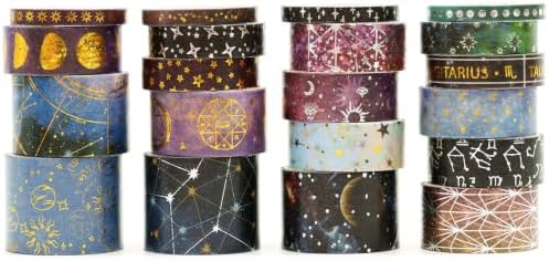 Galaxy Washi Tape Set - 20 Rolls Vast Universe Gold Foil Adhesive Tapes Star Arts Decorative Masking Tape Sets for Craft, Kids, Scrapbook, DIY, Gift Wrapping (3 Milky Way)