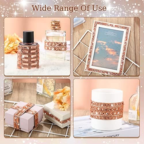 Xinnun 5 Rolls Rhinestone Ribbon,Champagne Gold,0.59 Inch,Mixed Style
