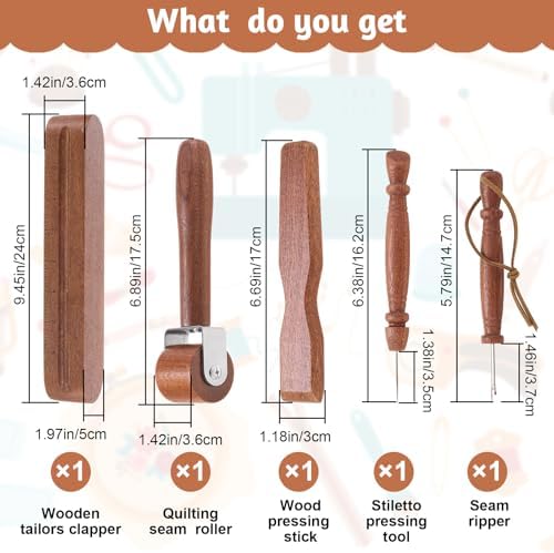 AceOrbit 5 Pcs Wooden Clapper Sewing Quilting Tool Set, Complete Set