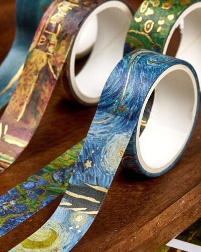 Landscape Washi Tape Set in Oil Painting Style 20 Rolls Scenery Drawing Masking Gold Foil Graphic Decorative Tapes for Arts, DIY Crafts, Journals, Planners, Scrapbook, Wrapping (Classic)