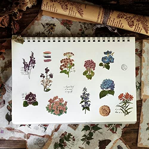 Dizdkizd Flower Sticker Book for Journaling, 20 Sheets (150 Pieces) Translucent Washi Stickers for Scrapbooking, Junk Journals, Planners